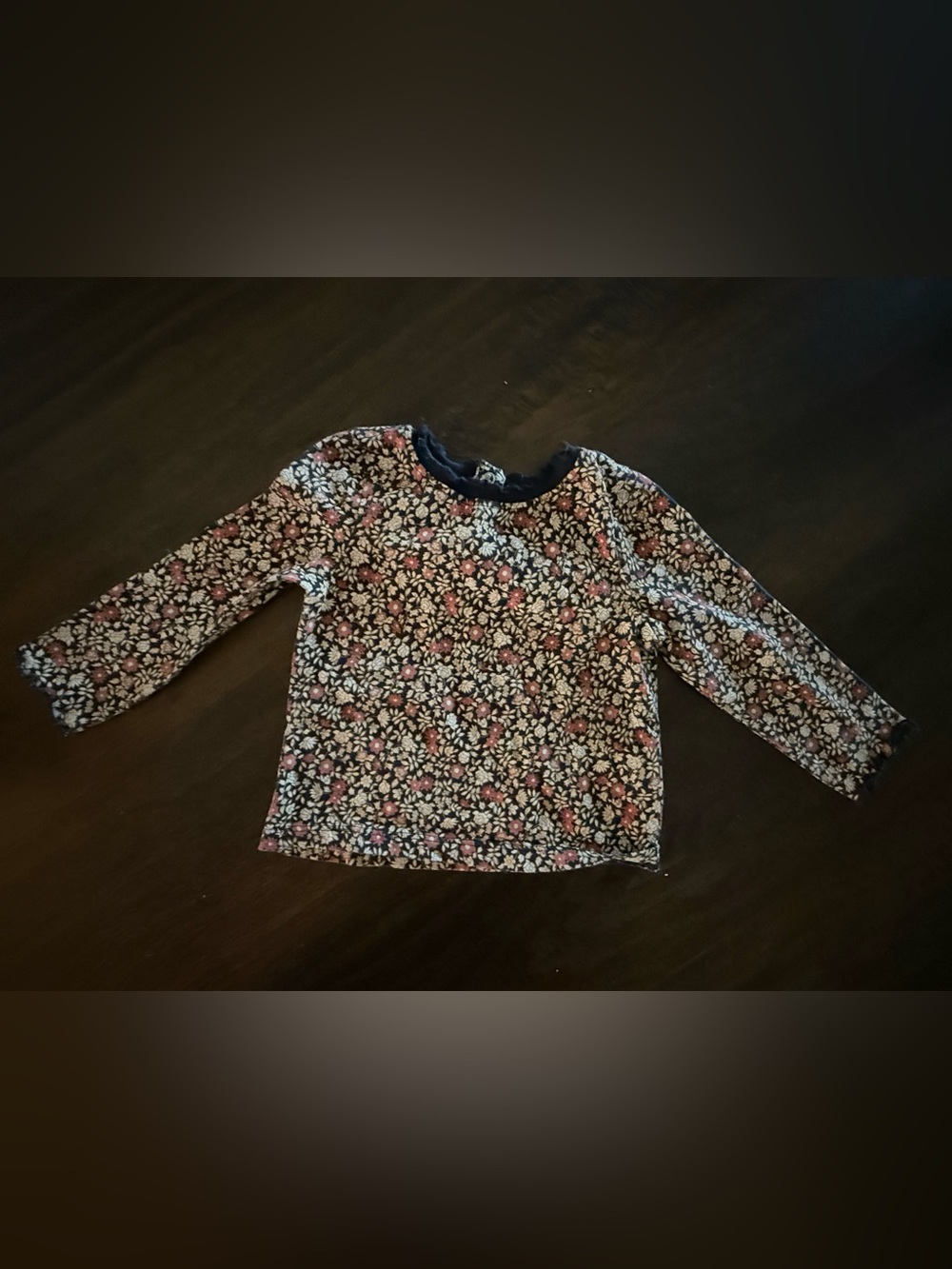 Old Navy Navy Long-Sleeve Tee with Pink and Cream Floral Print